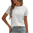 thumbnail image 1 of Women's Summer Tops Short Sleeve Round Neck Blouse with Ruching and Embroidery Eyelet Design, Casual Plain Color Breathable Shirt for Daily Wear, 1 of 6