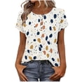 thumbnail image 1 of Women's Summer Tops Short Sleeve Spring Fashion Printed Button Detail Crew Neck Comfy Tunic Top Tees (S, White), 1 of 8