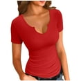 thumbnail image 1 of Women's Summer Tops Slim Fitted Short Sleeve Cut V Neck Plain Tshirts Blouses Base Going Out Tees (M, Red), 1 of 5