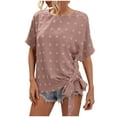 thumbnail image 1 of Women's Summer Tops Summer Casual Crew Neck Tie Side Short Sleeve Shirts Solid Color Jacquard Loose Tunic Blouses (XL, Pink), 1 of 7