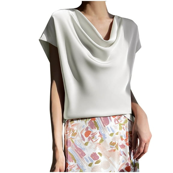 Women's Summer Tops Trendy Cowl Neck Ruched Cap Short Sleeve Shirts Business Work Solid Color Casual Blouses (5XL, Green)