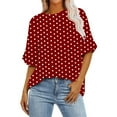 thumbnail image 1 of Women's Summer Tops Trendy Polka Dots Crew Neck Short Sleeve Casual Loose Shirts Comfortable Tunic Blouses (L, Wine), 1 of 5