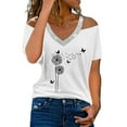thumbnail image 1 of Women's Summer Tops V Neck Cold Shoulder Sequin Short Sleeve Shirts Summer Casual Flower Printed Loose Blouses (XL, White 1), 1 of 5