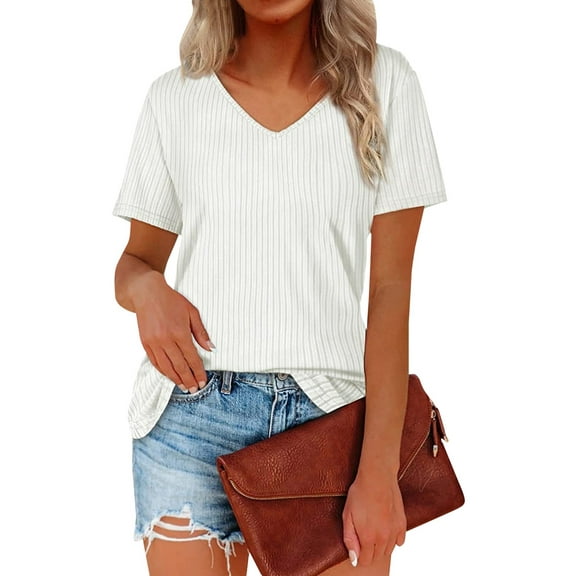 Women's Summer Tops Women's V-neck Stripe Short Sleeved Top