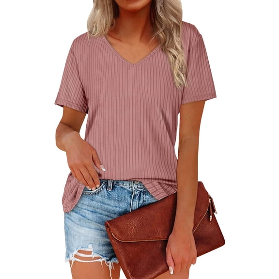 Women's Summer Tops Women's V-neck Stripe Short Sleeved Top