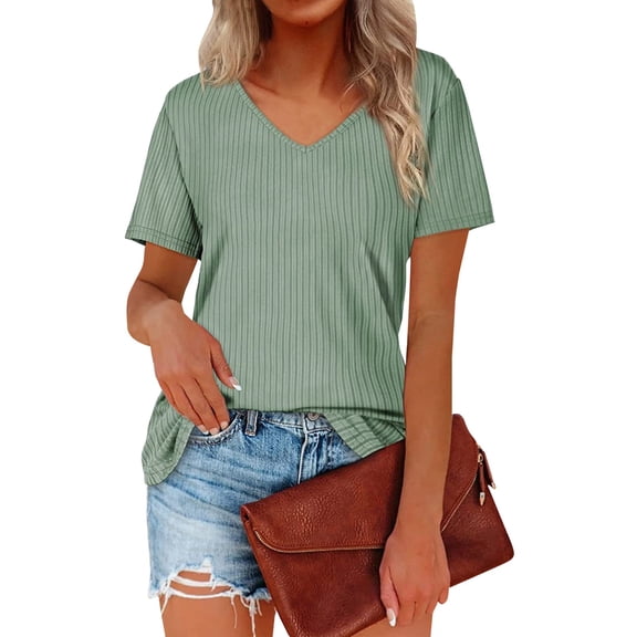 Women's Summer Tops Women's V-neck Stripe Short Sleeved Top