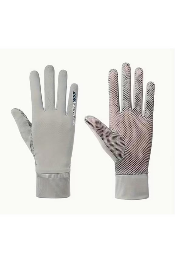 Women's Summer Touch Screen Gloves - One Size Fits All, Icy Fiber Fabric, Palm Print Pattern, Fishnet Texture, Ideal for Outdoor Sports