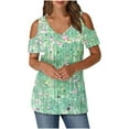 thumbnail image 1 of Women's Summer Trendy Tops Floral Printed Cold Shoulder Tunic Tee Shirt V Neck Short Sleeve Casual Blouses Beach Outfits (XL, Green 03), 1 of 7