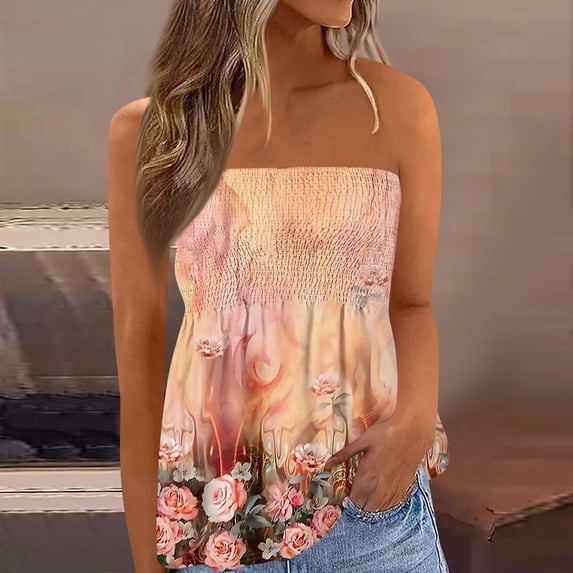 Women's Summer Tube Tops Casual Strapless Tops Loose Sleeveless Going Out Bandeau Tank Shirts