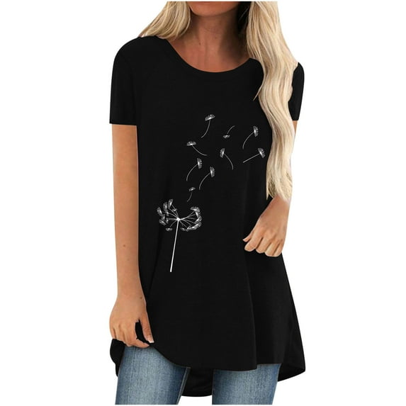 Women's Summer Tunic Tops to Wear with Leggings Printed Crew Neck Short Sleeve T-Shirts Casual Loose Going out Blouse