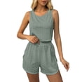 thumbnail image 1 of Women's Summer Two Piece Lounge Set Sleeveless Crop Tank Top with Side Split Shorts Cutout Detail Casual Green, 1 of 7