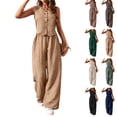 thumbnail image 1 of Women's Summer Two Piece Outfit Linen Cotton Sleeveless V Neck Button Down Vest High Waist Wide Leg Pants Set Office Lady Suit - Casual Summer Business Suits Tracksuit 2026 Beige XL, 1 of 6