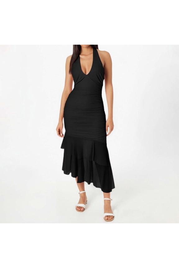 Women's Summer U Neck Backless Fit And Flare Midi Dress With Tie Design Ballroom Dress Womens High Low Dress Satin A Line Long Dress Graduation Dress for Women Long Night Dresses for Wedding Lace