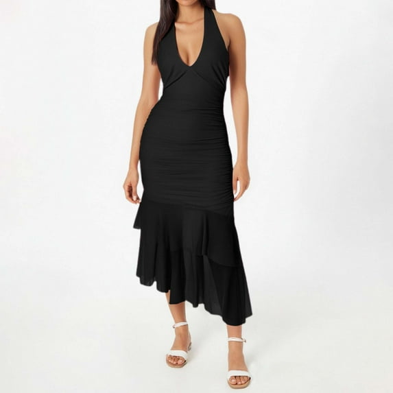 Women's Summer U Neck Backless Fit And Flare Midi Dress With Tie Design Wedding Guest Dresses Semi Formal Long Formal Dresses Sleeves Wedding Evening Gowns Evening Long Women Dresses Satin under 70