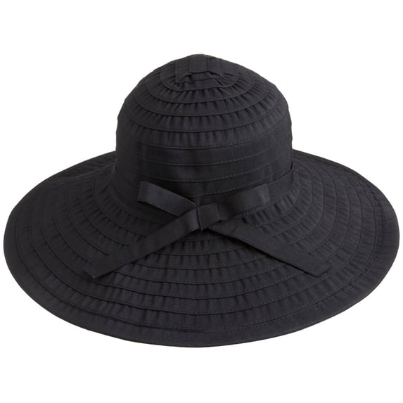 Women's Summer UPF 50+ Roll Up Floppy Beach Hat with Ribbon Black