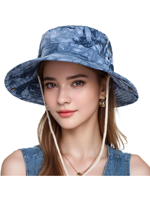 Women's Summer UV Protection Sun Hat Wide Brim Tie Dye Bucket Hat for Outdoor Beach Fishing Gardening