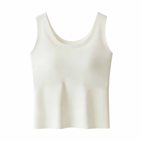 Women's Summer Underwire Seamless Round Neck Tank Top with Built in Bra Wide Strap Everyday Camisole M