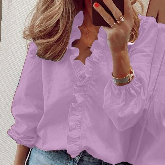 Women's Summer V Neck Casual Short Print Sleeve T Shirt Top Solid Dressy Ruffle Women's Blouse Ladies Button down Blouses T Neck Tops for Women Short Sleeve Shirts for Woman Cool Shirts for Women