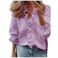 thumbnail image 1 of Women's Summer V Neck Casual Short Print Sleeve T Shirt Top Solid Dressy Ruffle Women's Blouse, 1 of 2