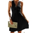 thumbnail image 1 of Women Summer V Neck Front Knotted Sleeveless Tank Dress Solid Casual A Line Dresses, 1 of 5