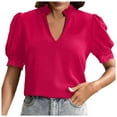 thumbnail image 1 of Women's Summer V Neck Lace Patchwork T-Shirt Casual Comfortable Breathable Fashion Top, 1 of 2