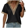 thumbnail image 1 of Women's Summer V Neck Lace T-Shirt Casual Loose Fit Soft Comfortable Fashion Top Breathable Lightweight Stylish Tee, 1 of 2