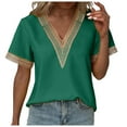 thumbnail image 1 of Women's Summer V Neck Lace T-Shirt Casual Loose Fit Soft Comfortable Fashion Top Breathable Lightweight Stylish Tee, 1 of 2