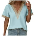 thumbnail image 1 of Women's Summer V Neck Lace T-Shirt Fashion Casual Loose Fit Comfortable Soft Breathable Top Blouse Tee Shirt, 1 of 2