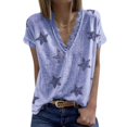 thumbnail image 1 of Women's Summer V-Neck Lace T-Shirt Star Print Loose Wild Breatheable Short Sleeve Tops, 1 of 5