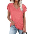 thumbnail image 1 of Women's Summer V-Neck Loose Petal Sleeves Solid Color Short Sleeve Casual T-Shirt Tops, 1 of 4