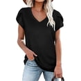 thumbnail image 1 of Women's Summer V-Neck Loose Petal Sleeves Solid Color Short Sleeve Casual T-Shirt Tops, 1 of 4