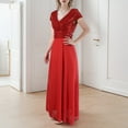 thumbnail image 1 of Women's Summer V Neck Sequined Chiffon Panel Evening Gown Long Dress Elegant Evening Dress Fashion Party Bridesmaid Dresses Maxi Dress with Sleeves Tie Waist Midi Dresses for Women Woman Dresses Short, 1 of 7
