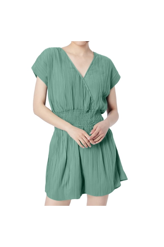 Women's Summer V Neck Short Cap Sleeve Overalls Rompers, Elastic High Waist, Wide Leg, Adjustable Straps, for Various Occasions
