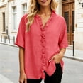 thumbnail image 1 of Women's Summer V-Neck Short Sleeve Casual Solid Color T-Shirt, 1 of 4