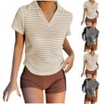thumbnail image 1 of Women's Summer V Neck Short Sleeve Tops Shirts Blouses Striped Loose Fit Casual Comfortable Soft Breathable Daily Wear Vacation Travel Outfits Fashion Essential Gift for Ladies, 1 of 8