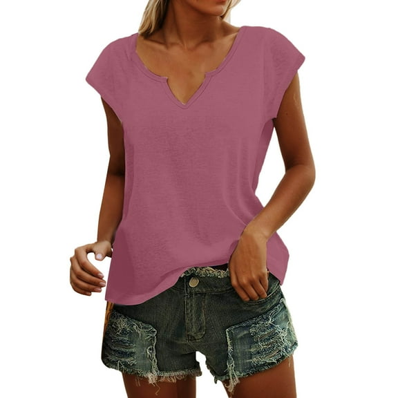 Women's Summer V Neck Short Sleeve Tshirt Casual Comfortable Pure Color Basic Top Streetwear Fashion Tee 2025