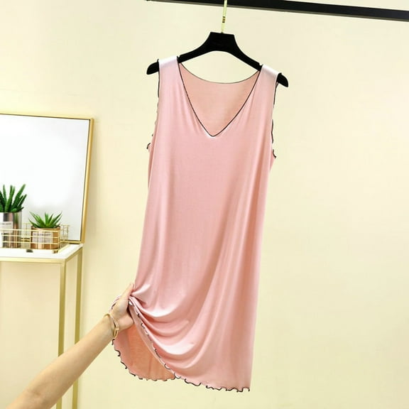 Women's Summer V Neck Sleeveless Nightgown Comfortable Sleepshirt For Home Relaxation Basic Solid Color Sleepwear Womens Night Shirt Button down Nightgowns Leopard Print Nightgowns Women Night Sleep T