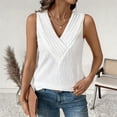 thumbnail image 1 of Women's Summer V-Neck Sleeveless Tank Top Blouse Cami Solid Color Casual Daily Wear Loose Fit Soft Fashion Essential for Vacation Beach Streetwear Outfits | CSEONE,White L, 1 of 7