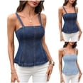 thumbnail image 1 of Women's Summer V-Neck Sleeveless Tank Top Cami Camisole Solid Color Casual Daily Wear Loungewear Beach Vacation Fashion Essential Gift for Women | CSEONE,Light Blue L, 1 of 9