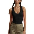thumbnail image 1 of Women’s Summer V Neck Tank Top Double Lined Going Out Crop Tops Sexy Ruched Sleeveless Workout Slim Fit Shirts, 1 of 3