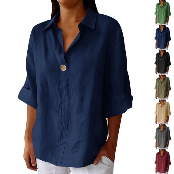 Women's Summer V Neck Three Quarter Sleeve Solid Color Top Shirt Blouse Casual Loose Fit Soft for Daily Wear Work Office Vacation Outfits Fashion Essential Gift for Women
