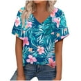 thumbnail image 1 of Women's Summer V Neck Tops Tie-dye/Floral Printed Short Sleeve Summer Graphic Tee Shirts Loose Fit Plus Size Casual Tshirts (3XL, Multicolor), 1 of 7