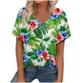 thumbnail image 1 of Women's Summer V Neck Tops Tie-dye/Floral Printed Short Sleeve Summer Graphic Tee Shirts Loose Fit Plus Size Casual Tshirts (XL, Green), 1 of 7