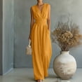 thumbnail image 1 of Women's Summer V-Neck Wide-Leg Jumpsuits, Sleeveless Ruched Waist Maxi Jumpsuits, XL, 1 of 5