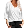 thumbnail image 1 of Women's Summer V-Neck top T-Shirt 3/ 4 Sleeve Vintage Cotton Basic T-Shirt, 1 of 6