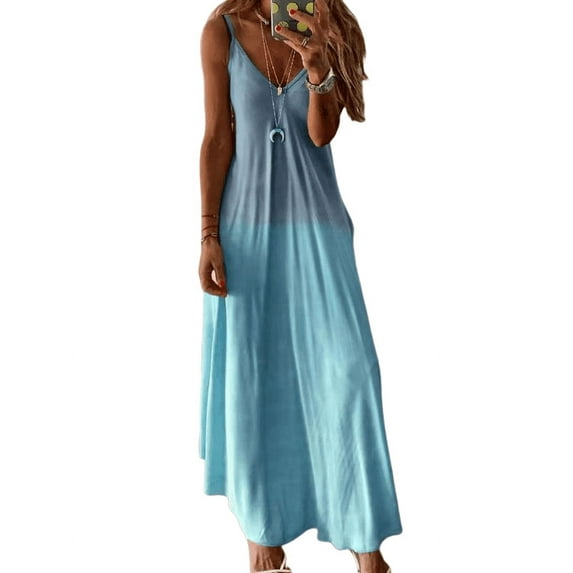 Women's Summer V-neck Sexy Long Dress Loose Plus Size Sling Dress