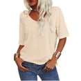 thumbnail image 1 of Women's Summer V-neck Solid Color Half Sleeve Match Simple Casual T-shirt Tops, 1 of 5