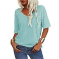 thumbnail image 1 of Women's Summer V-neck Solid Color Half Sleeve Match Simple Casual T-shirt Tops, 1 of 5
