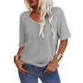 thumbnail image 1 of Women's Summer V-neck Solid Color Half Sleeve Match Simple Casual T-shirt Tops, 1 of 5