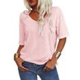 thumbnail image 1 of Women's Summer V-neck Solid Color Half Sleeve Match Simple Casual T-shirt Tops, 1 of 5